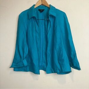 Talbots Women's LP 100% Pure Irish Linen Open Front Blazer Jacket Blue Preppy